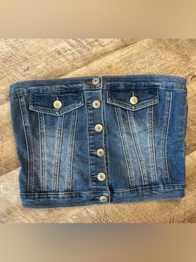 Rue21 Washed Blue Denim Button-Front Bustier Top